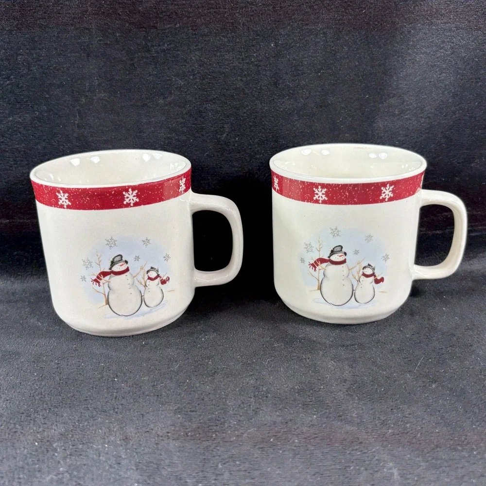 Lot of 4 Royal Seasons Stoneware Cups /‎ Mugs 2 Snowmen & Snowflake Design